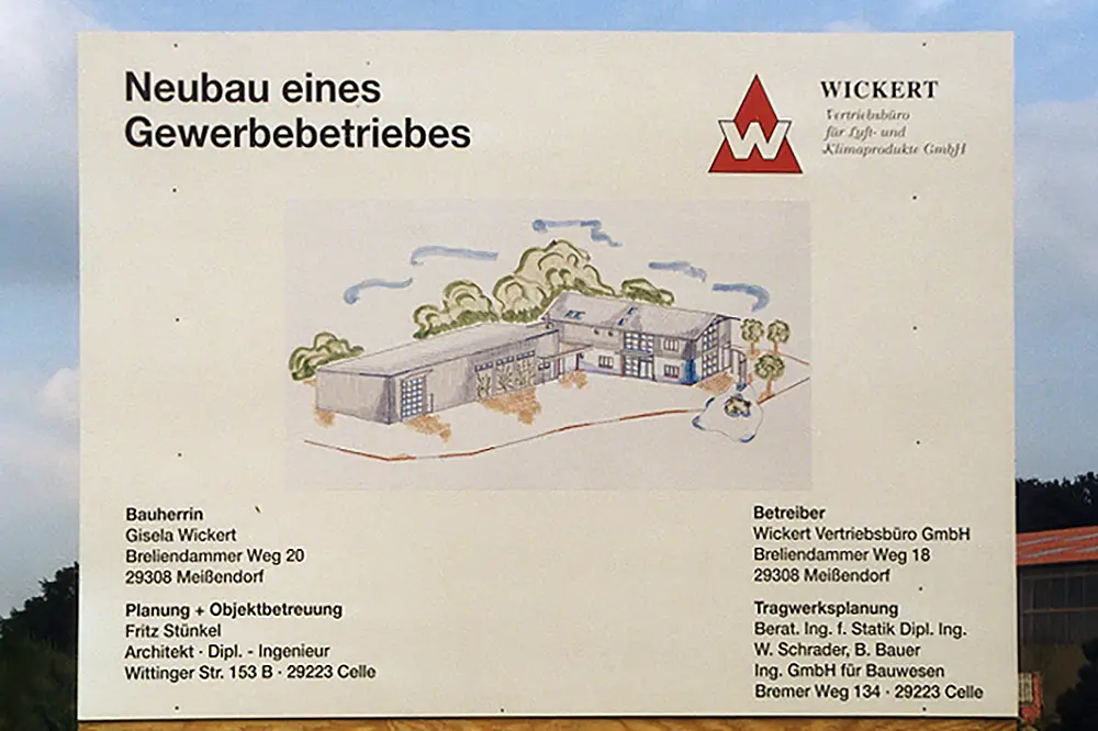 Bild Bauschild des neuen WOWI-Wickert-Firmengebäudes in Meißendorf